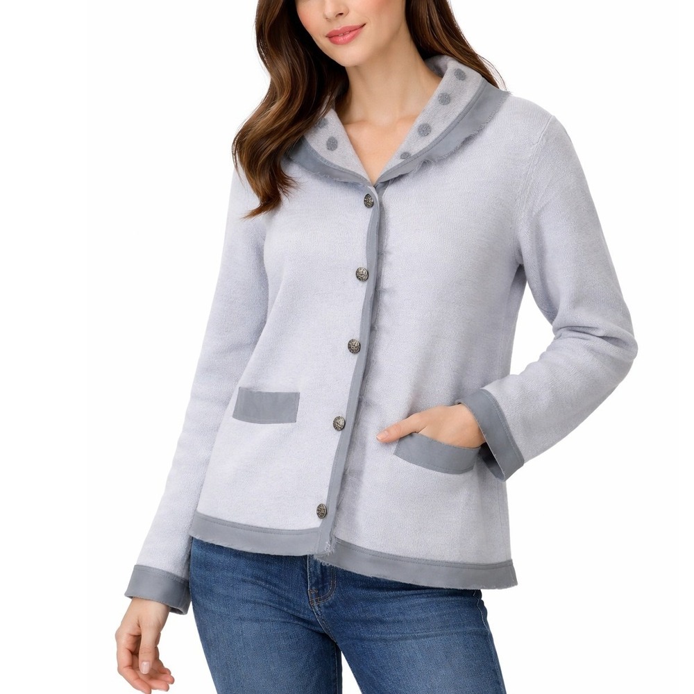 Sleeping On Snow Merino Wool Cardigan Womens Large Blue Nordic Cozy Luxury